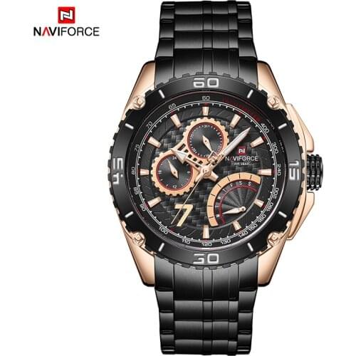 NAVIFORCE Man Wristwatch Fashion Sport Men Watch Top Brand Luxury Black Gold Military Stainless Steel Quartz New Male Clock 9183
