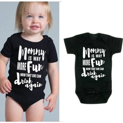Baby Fashion Summer Infant Girls Boy Casual Mommy Is More Fun Now That She Can Drink Again Funny Onesie Black Bodysuits Jumpsuit