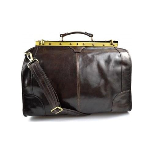 Leather doctor bag men travel dark brown women cabin luggage bag leather shoulder bag