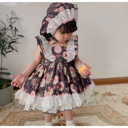 3PCS Spanish Lolita princess dress baby girl clothes lace Print Sweet cute dress for girls birthday party dress vestidos Y2939