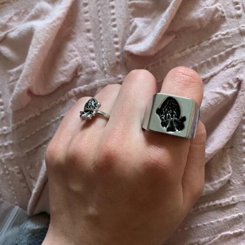 2PC Couple Rings Set Matching Human Heart Rings On Rectangle For Women Men Jewelry Punk Titanium Steel Gothic Gift Free Shipping