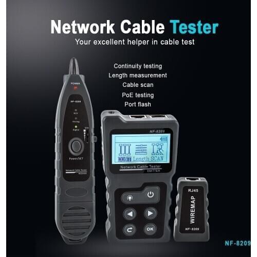NF-8209 LCD Network Cable Tester Wire Tracker PoE Checker Inline PoE Voltage Current Tester with Cable wire Tester