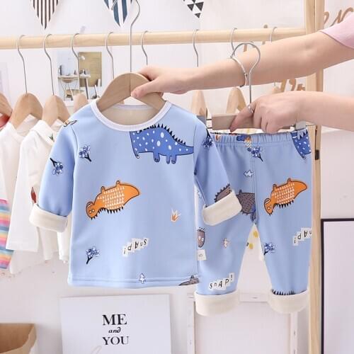 New Children Pajamas Autumn Soft Cotton Thermal Underwear Kids Cartoon Printe Sleepwear Boys Clothing Suit Pyjamas Nightwear Set