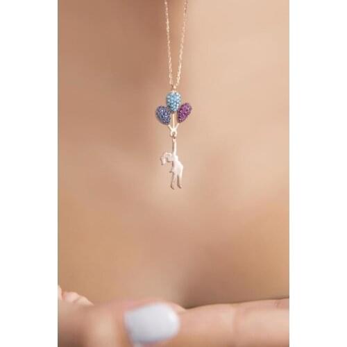 Flying Balloon Figured Rose Plated 925 Sterling Silver Necklace