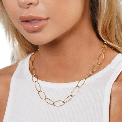 Mavis Hare Celia Oval Link Necklace Stainless Steel 45cm Choker Necklace as Fashion Lady Best Gift