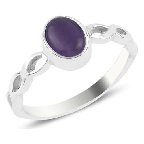 Silverlina Silver Purple Cat 'S Eye Engagement Ring