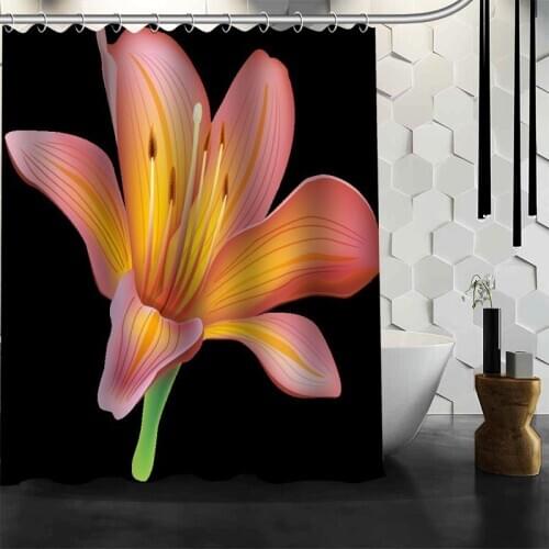 ShunQian Lily Flower Custom Shower Curtain Polyester Fabric Bath Screens Curtains For Bathroom 3D Waterproof Bath Curtain Hook