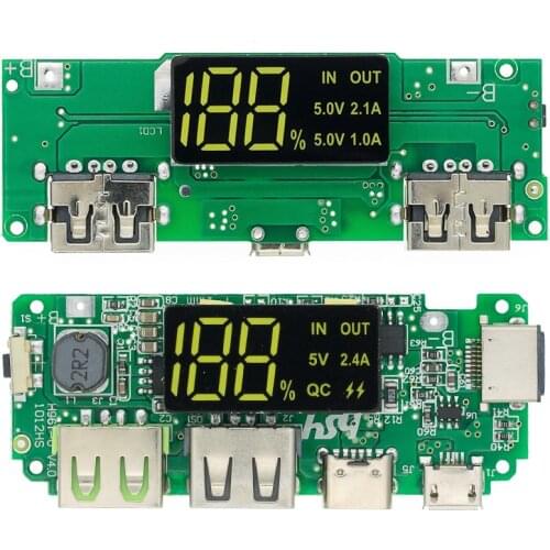 LED Dual USB 5V 2.4A Micro/Type-C USB Mobile Power Bank 18650 Charging Module Lithium Battery Charger Board Circuit Protection