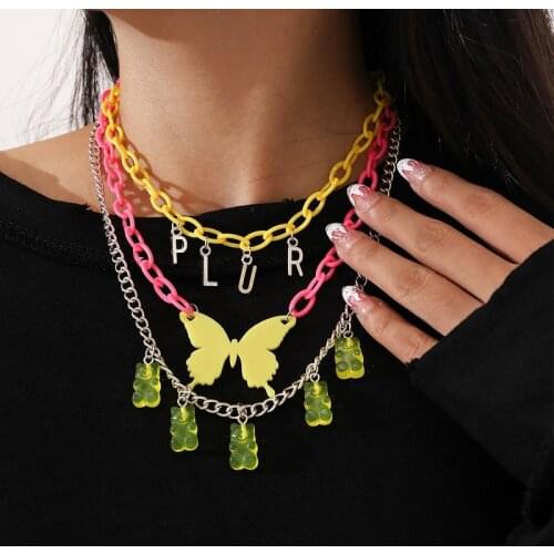 Hiphop Butterfly Cupid Heart Pendant Stainless Steel Necklace Multilayers Chokers Party Jewelry for Women Man Friendship Gifts