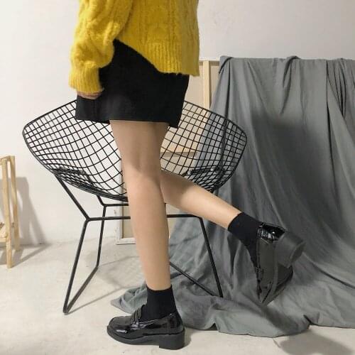 Spring 2021 new womens small leather shoes, Japanese style, retro, all-match, mid-heel, slip-on shoes