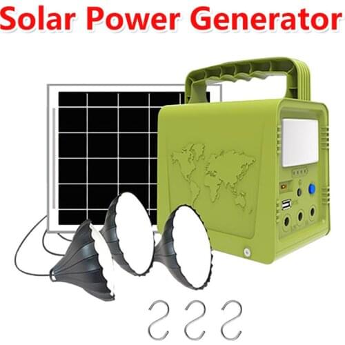 Solar Panel Outdoor Portable Solar Power Generator System DIY Charging Device Emergency Power Supply with 3 Bulbs Lighting