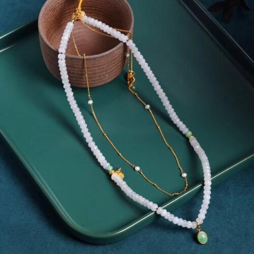 Original Design Violet Jade Beaded Necklace for Women Girls Silver Double Layer Red Jade Pearl Embellished with Light Luxury