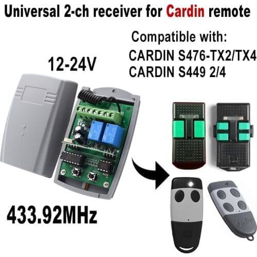 2 Channel CARDIN Garage Door Remote Control Receiver DC 12V 24V Gate Door Opener 433MHz Remote Control Receiver 433.92MHz