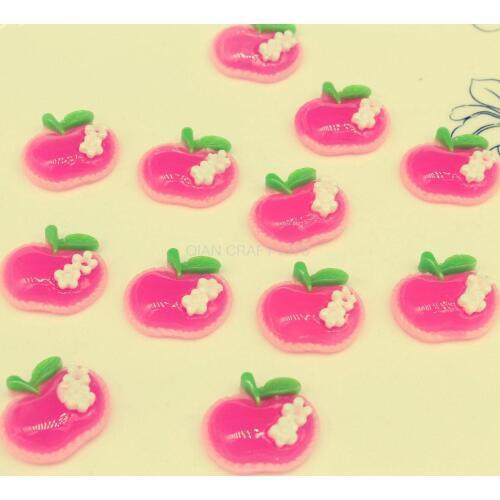 250pcs pink apple resin cabochons flat back decoden kawaii kitsch crafts -decorating items, scrap booking, jewellery making