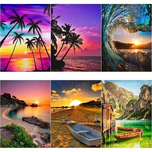 DIY 5D Diamond Painting Sunset Beach Diamond Embroidery Sea View Cross Stitch Full Round/Square Drill Art Home Decor Manual Gift