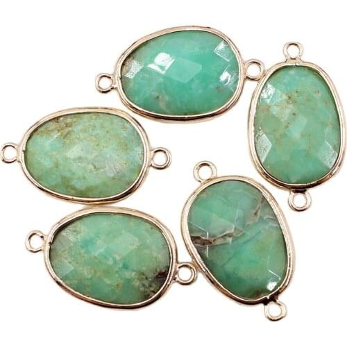 APDGG 5Pcs 17x30mm Natural Green Chrysoprase Gold Plated Nugget Pendant Connector For Necklace Bracelet Earrings Jewelry DIY
