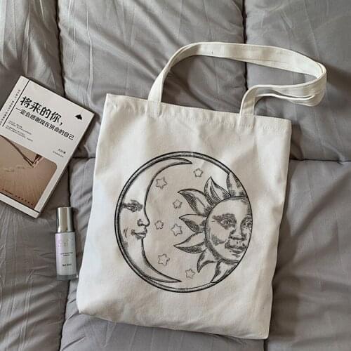 White Female Ins Vintage Mythical Sun Cartoon Printed Ins Large-capacity Canvas College Cute New Ulzzang Devil Shoulder Bags