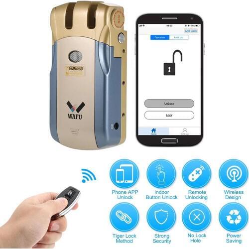 Wafu Smart Lock Electric Bluetooth Door Lock Wireless Remote Control Access Control System Security Door Lock Wafu 018