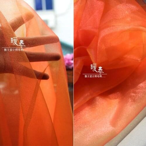 Lustre Glazed Tulle Fabric Orange DIY Background Doll Decor HanFu Stage Skirt Gown Veil Wedding Dress Fashion Designer Fabric