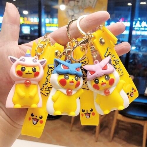 Pokemon Pikachu Keychain Cartoon Anime Character Cute Style Boy Girl School Bag Key Chain Keychain Accessories Birthday Gift