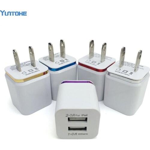 100pcs/lot Colorful 2A+1A US Plug AC Power Adapter Home Trave Wall 2 Port Dual USB Charger for IPhone 5 6 Plus 7 for Samsung HTC