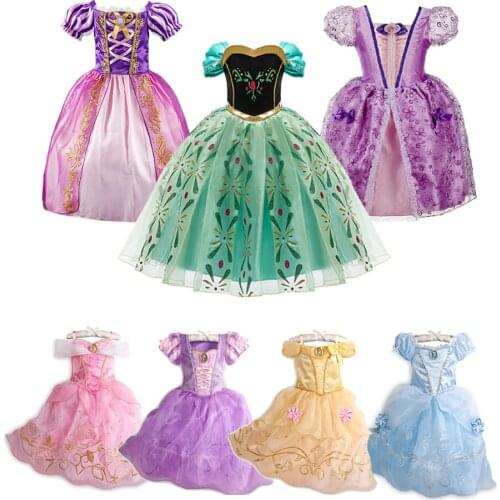 Children Princess Fancy Costume Girls New Rapunzel Anna Dress Kids Christmas Cosplay Belle Aurora Sofia Birthday Party Clothes