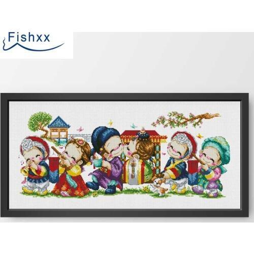 Fishxx Cross Stitch Package A3206 Auspicious Wedding Cartoon Celebration Cute Korean Style Hand Sewing