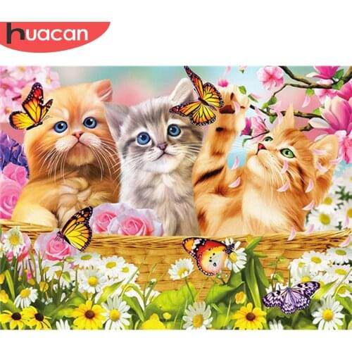 HUACAN Diamond Painting Cat Cross Stitch Kit Diamond Embroidery Animal Full Square Round Rhinestones Pictures Home Decor