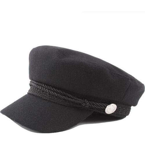 HUISHEN002 Girl Classic Solid Black Beret Hat Women Cotton Octagonal hat Artist Navy Cap