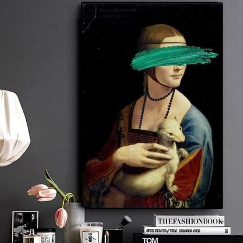 Leonardo Da Vinci-The Lady With An Ermine Canvas Art Paintings Cover Face Pop Art Canvas Picture For living Room Wall Decoration