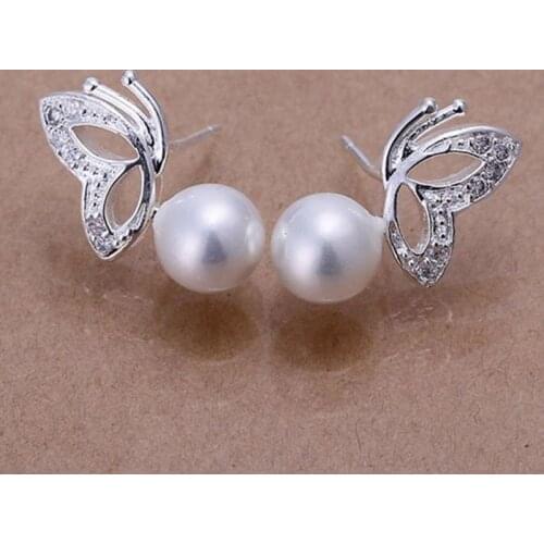 Fashion jewelry Earring For Women, Plated Earrings Pearl Butterfly White Earrings /UFTFAHUO VSLLPCHX silver color