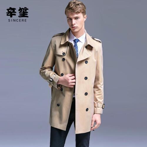 Mens trench coats man double-breasted england clothes slim overcoat long sleeve kurtka męska spring autumn new designer belt