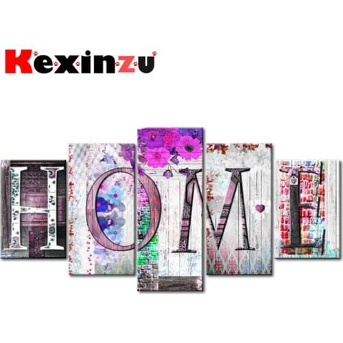 5pcs Full Square/Round Drill 5D DIY Diamond Painting Cross Stitch"Flower Home" Multi-picture Combination Embroidery Decor Home 1