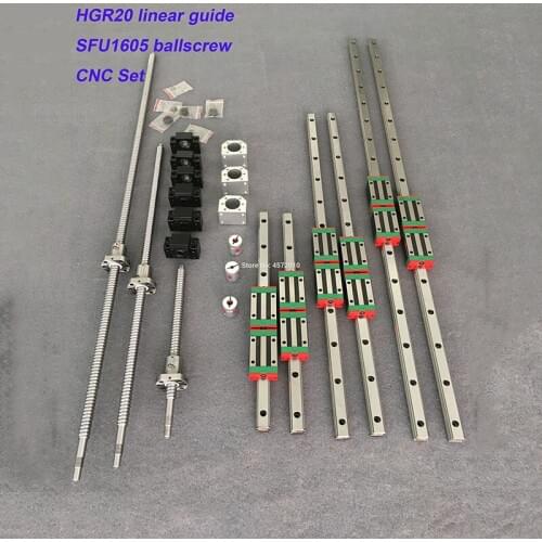 Cnc set HGR20 Square Linear guide sets 12pcs HGH20CA +SFU605/1610 1605 ball screw+BK BF12 housing Coupling for Spindle motor kit