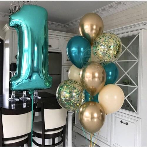 18pcs 32inch Tiffany Blue Numbers Balloons Set Chrome Metalli Latex Balloon Globos Kids Birthday Party Baby Shower Decorations