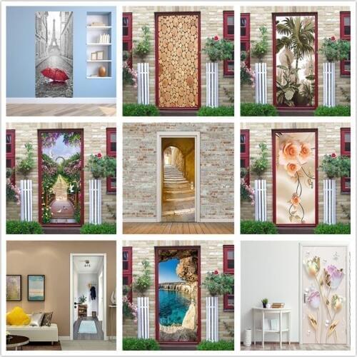 Door Sticker 3D Mural For Living Room Bedroom Home Decor Posters Vinyl DIY Self Adhesive Waterproof Wallpaper Decals deurposter