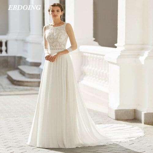 New Arrive Wedding Dress A-line Scoop Neckline With Long Open-back Vestidos De Novia Custom Made Plus Size Bride Dress 2021