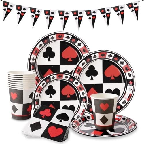 PATIMATE Playing Card Disposable Tableware Poker Plate Cup Happy Birthday Party Decoration Kids Adults Poker Party Supplies
