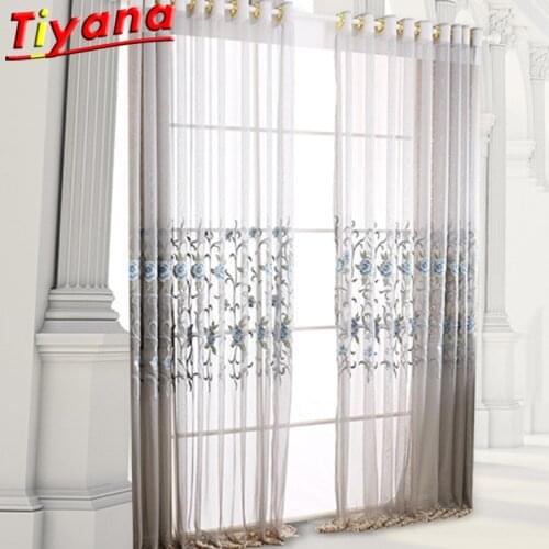 Grey Luxury Flower Embroidered Curtains for Living Room Advanced Window Drapes Tulle for Villa Hotel X-HM348#30