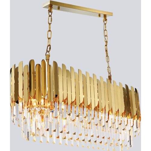 Luxury Modern LED Chandeliers Rectangle Lamp Dining Room Chandeliers Stainless Steel Kitchen Gold Hanging LED Fixtures