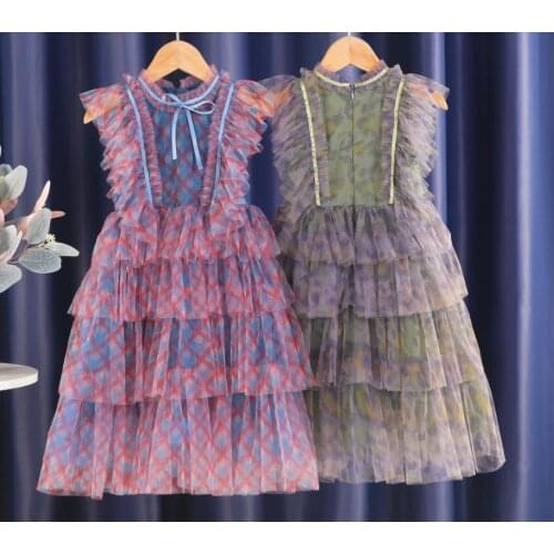 Retail 2021 Summer Baby Green Printed Dress, Princess Kids Sweet Clothing 1-6T