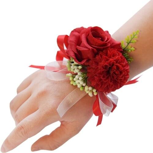 Rose Silk Wrist Corsage Cuff Bracelets Bridesmaid Wrist Corsage Bracelet Flower Wedding Decoration Marriage Wrist Corsage