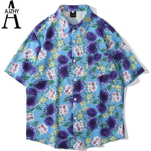 Summer Men Short Sleeve Shirt for Men Flower Print Beach Turn-down Collar Harajuku Shirts Japanese Fashion Hawaiian Shirt Mens