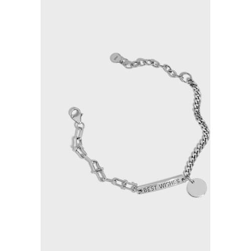 SHANICE Real S925 sterling silver Punk Hip Hop Bracelet Retro old round tag twist chain Pendant Bracelet Female Jewelry Gift