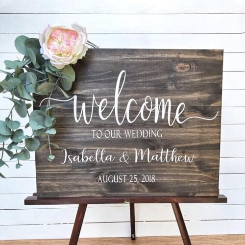 Wedding Welcome Sign Wood Wall Stickers Wedding Creative Decoration Vinyl Personalized Lovers Names Vinyl Decals AY1937