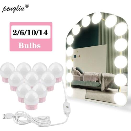 LED Makeup Mirror Light Bulb Hollywood Lamps 2/6/10/14 Bulbs 12V Stepless Dimmable Touch Control DIY Lighting For Dressing Table