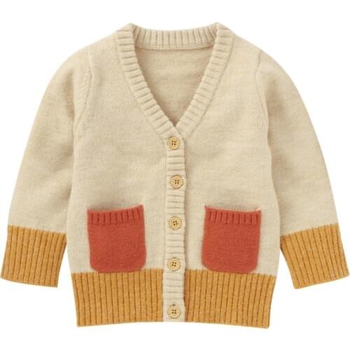 Infant Baby Girl Boy Color Contrast V-neck Knit Cardigan Coats Autumn Spring Single-breasted Sweater Outerwear