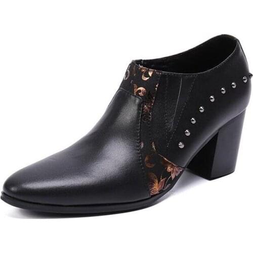 Luxury Handmade Black Dress Shoes Men High Heel Pointed Toe Oxford Wedding Shoes Height Increase Career Work Jazz Dance Shoes