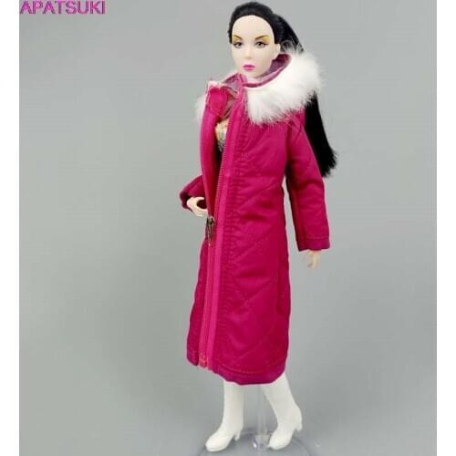 Hot Pink Winter Wear Long Coat for Barbie Doll Clothes Parka Outfits For 1/6 BJD Doll Jacket 1:6 Doll Accessories Kid Toys