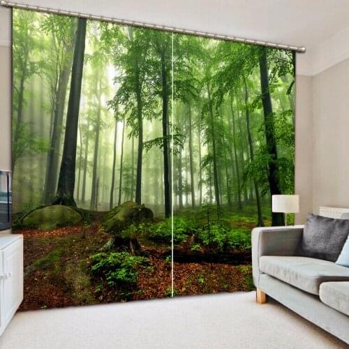 New Custom 3D Beautiful 3D Curtain Green Woods Landscape Curtain Living Room 3D Bathroom Curtain 3D Curtain Blackout